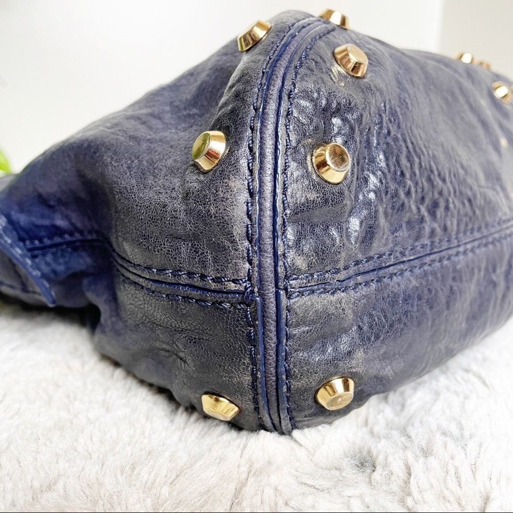 Michael Kors Y2K “Astor" studded blue distressed moto leather handbag - Picture 8 of 14